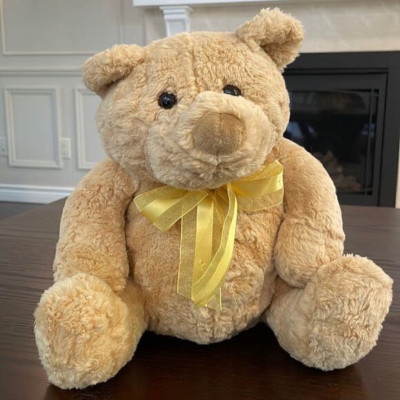 GUND Heads & Tales Blonde Golden Bear w Yellow Bow 11” tall Excellent Condition - Picture 1 of 8
